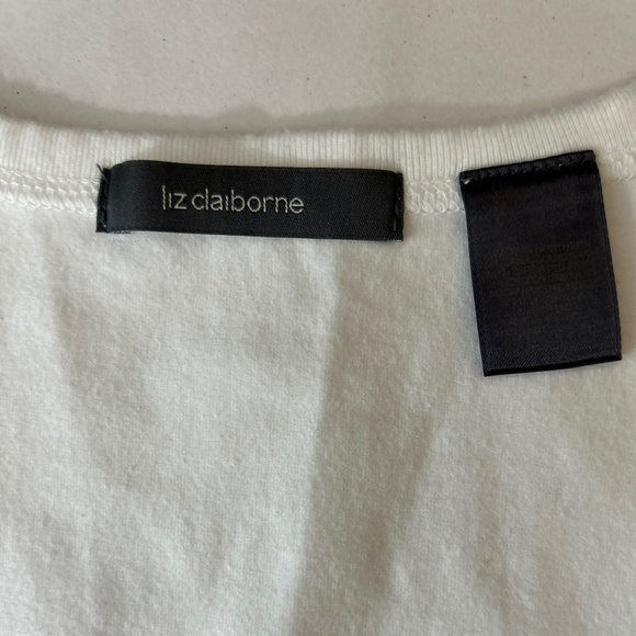 Liz Claiborne Ivory Cotton Button Front Scoop Neck Short Sleeve Tee Womens Large - Picture 6 of 7